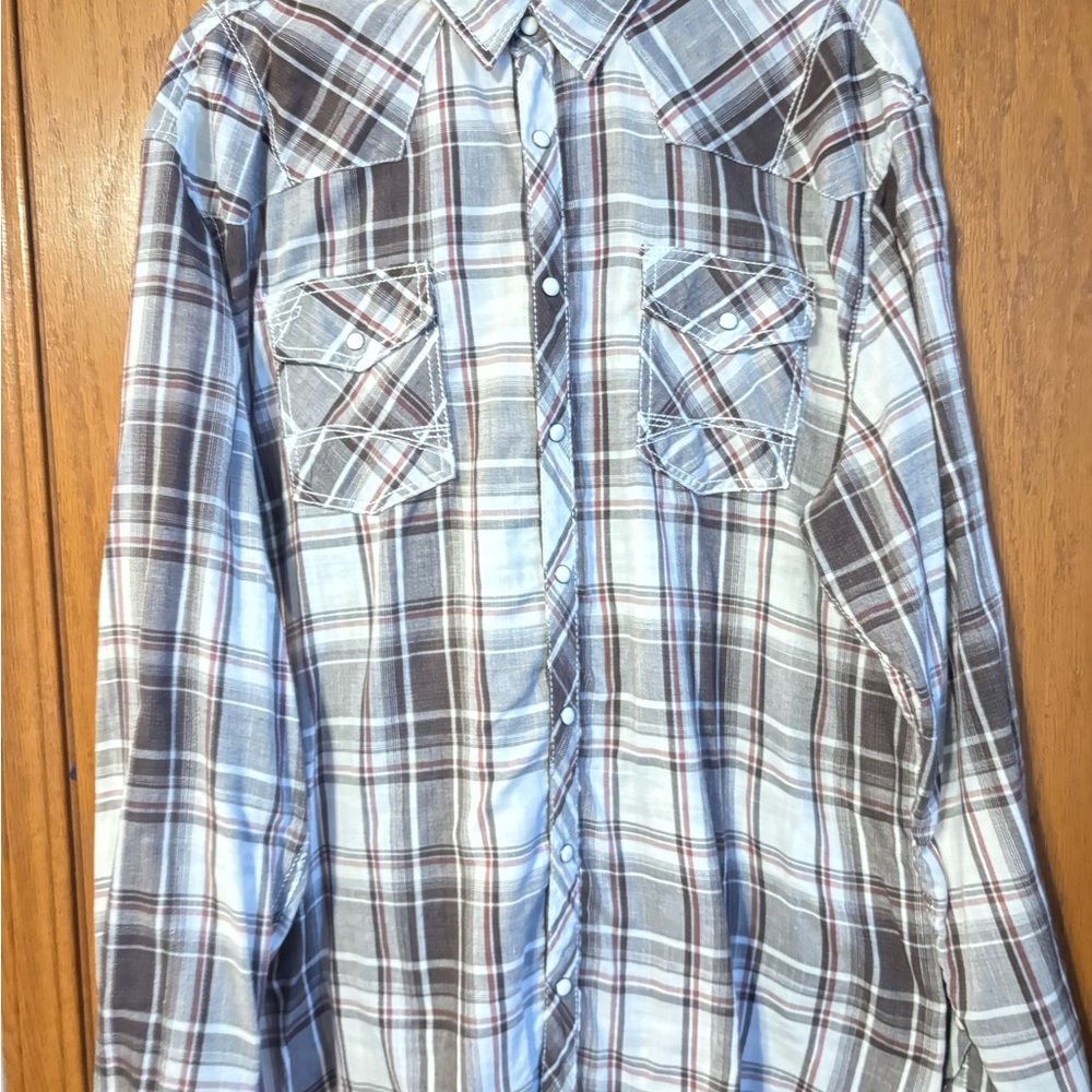 Buckle White and Brown Plaid Button-Down Shirt